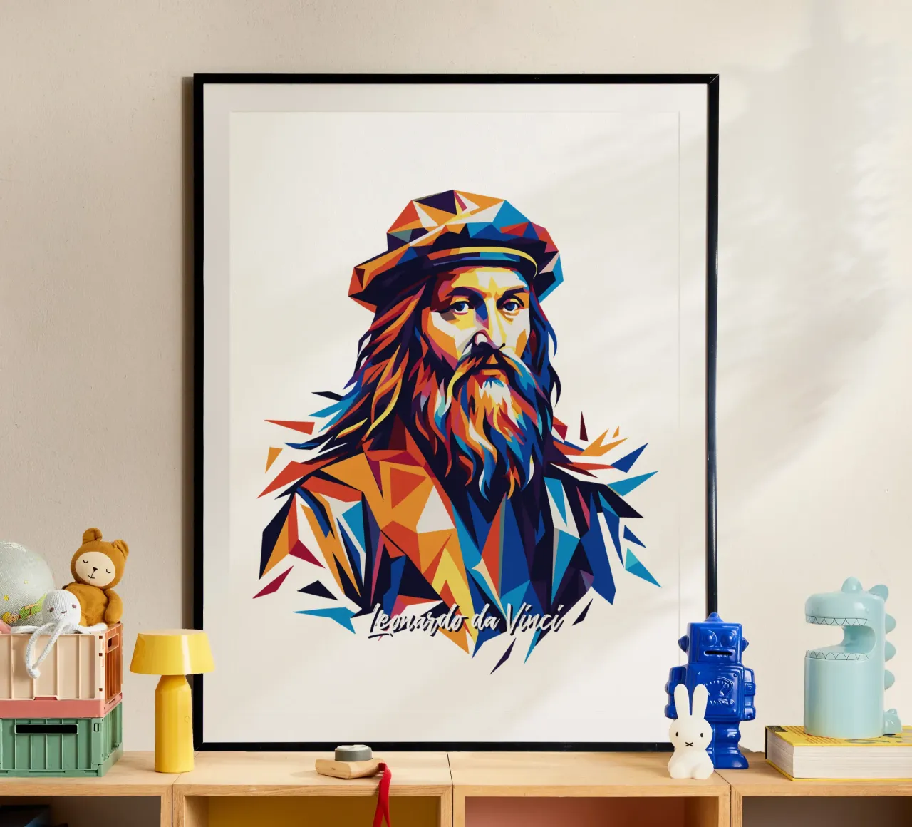Leonardo da Vinci in WPAP Pop Art carta hahnemühle da vectorartnesia