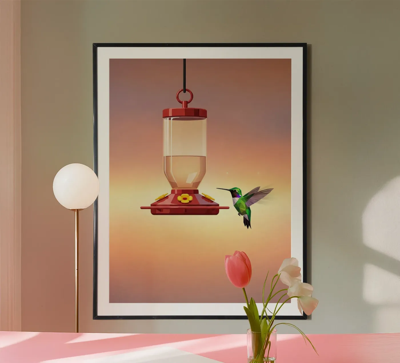 Kolibri im Schwebeflug Poster von FlatPrint Studio