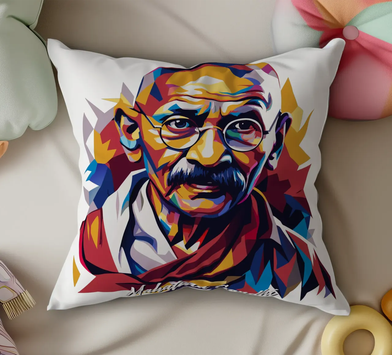 Mahatma Gandhi WPAP Pop Art cuscino da vectorartnesia