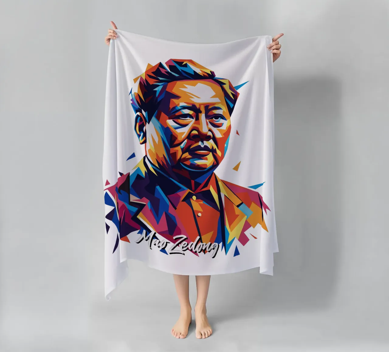 Mao Zedong in WPAP Pop Art beach towel by vectorartnesia