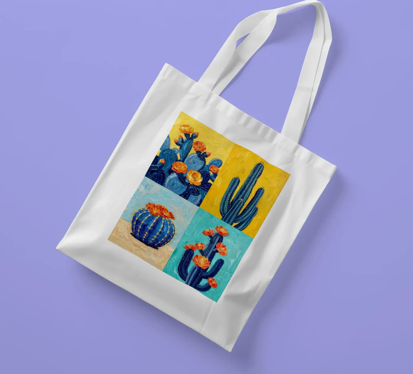 Blue Cactus Quartet tote bag by FlatPrint Studio