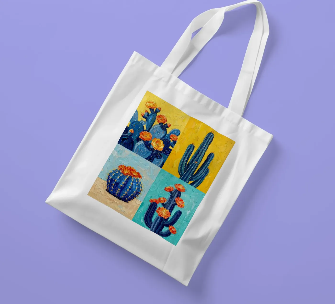 Blue Cactus Quartet tote bag by FlatPrint Studio
