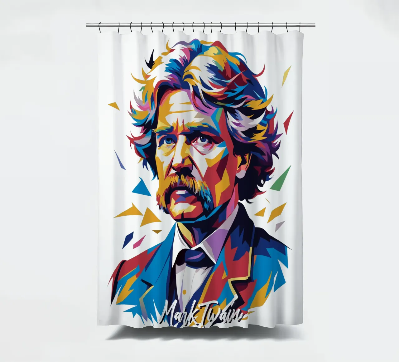 Mark Twain WPAP Pop Art shower curtain by vectorartnesia