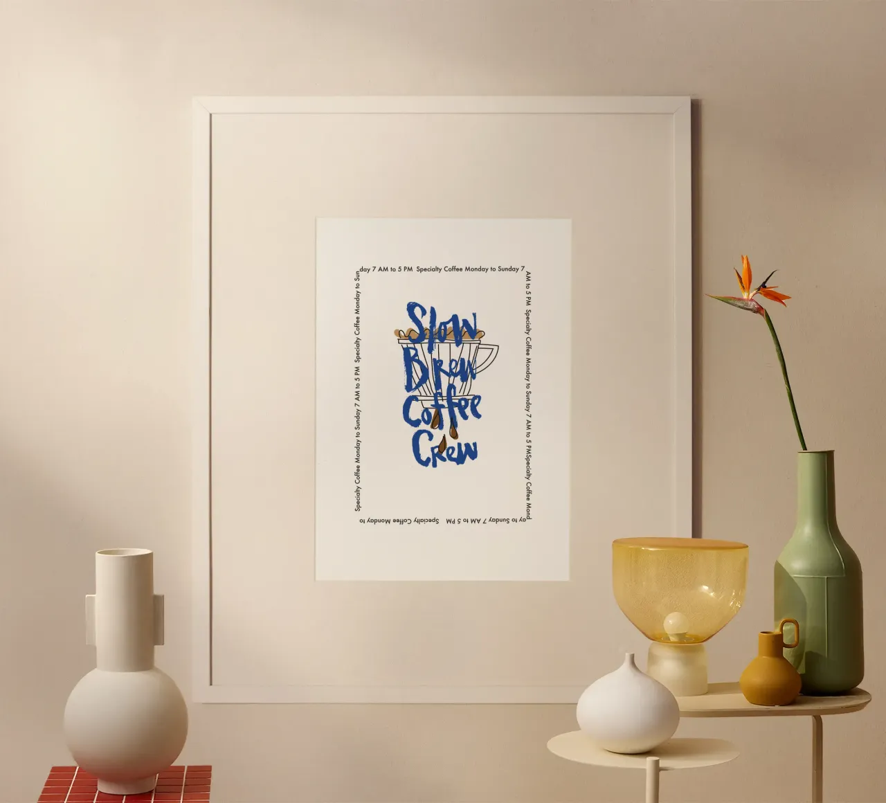 Slow brew coffee crew poster con telaio in plastica da Brushmeetspaper