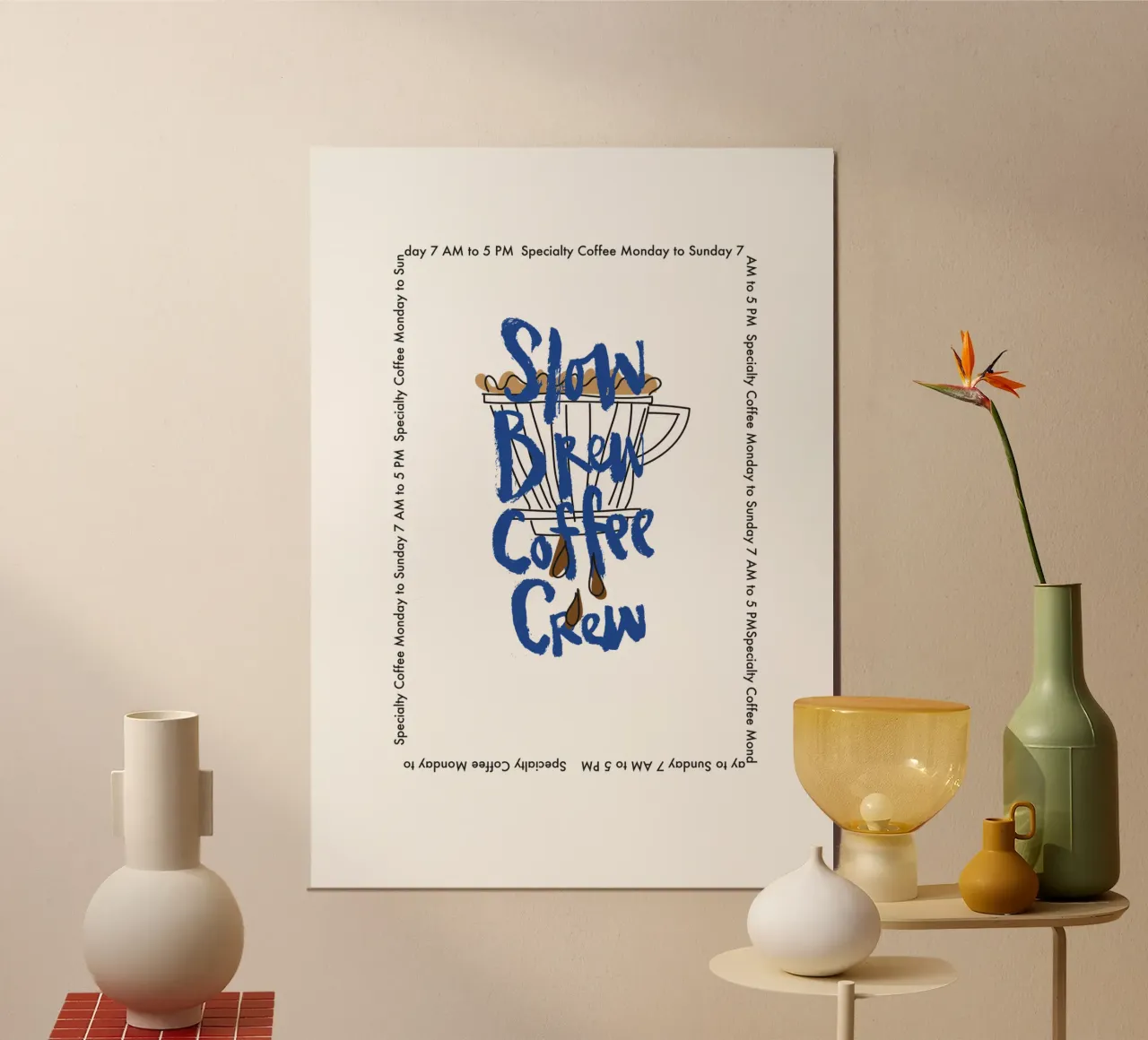 Slow brew coffee crew poster con telaio in plastica da Brushmeetspaper