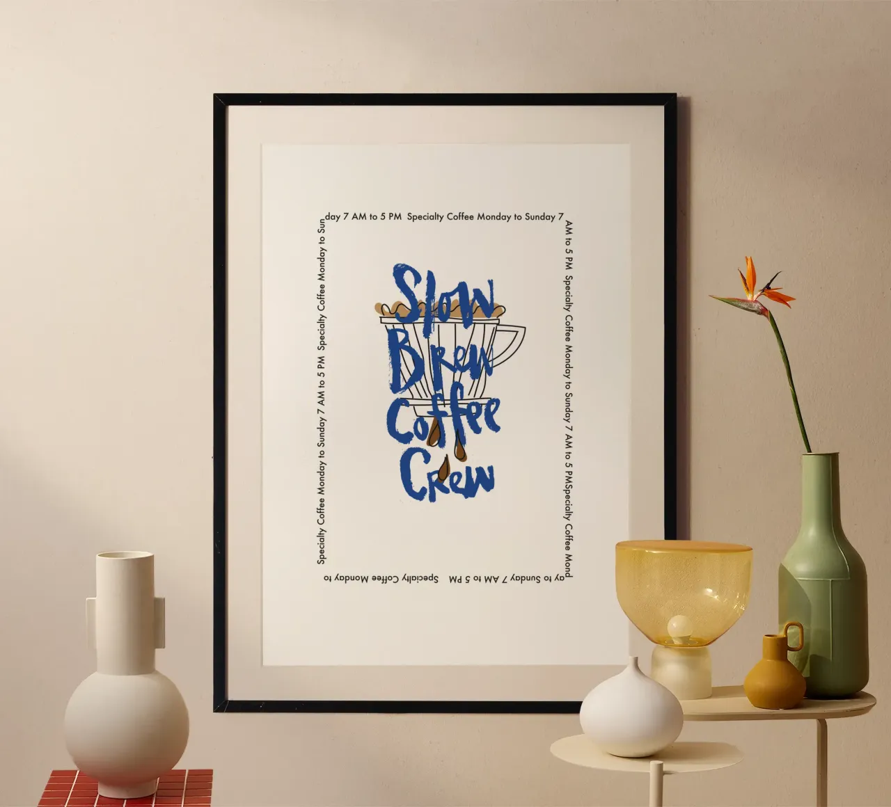 Slow brew coffee crew poster con telaio in plastica da Brushmeetspaper