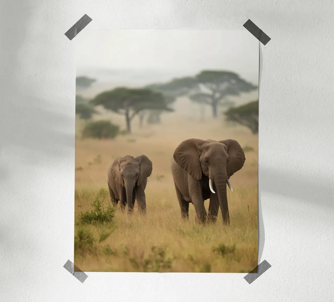 Elephants at Dawn | Serene Wildlife Landscape poster by story engage