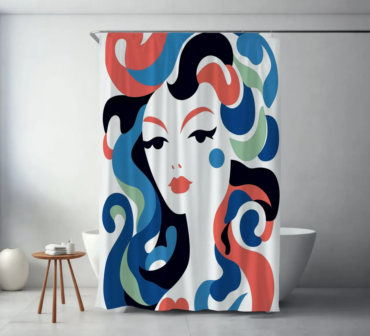 Portrait einer Seejungfrau | Pop-Art trifft auf Art Déco Duschvorhang von Autofocus