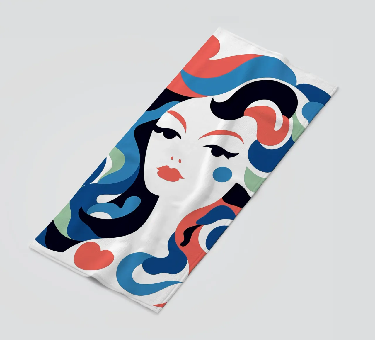 Portrait einer Seejungfrau | Pop-Art trifft auf Art Déco Strandtuch von Autofocus