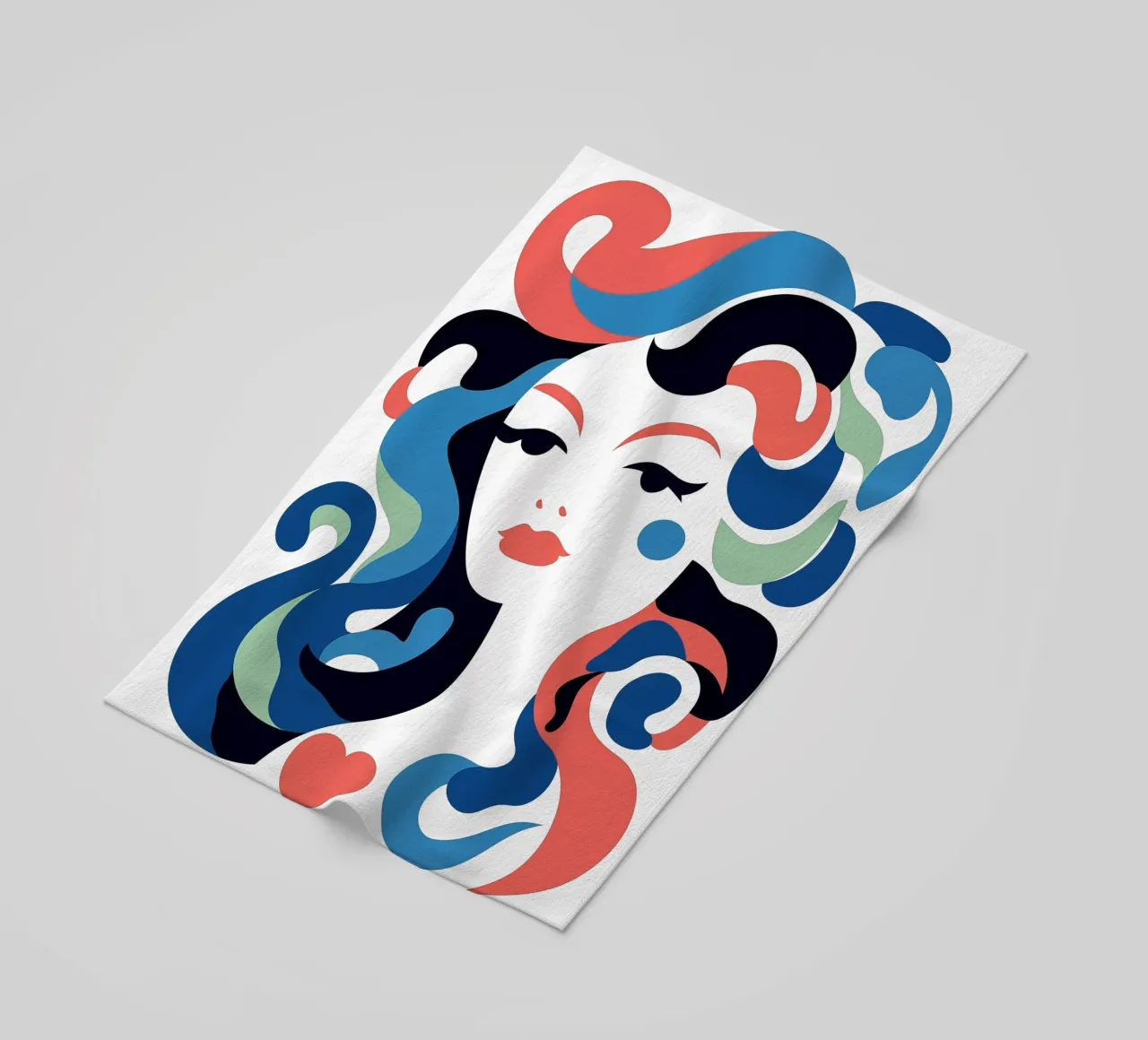 Portrait einer Seejungfrau | Pop-Art trifft auf Art Déco Strandtuch von Autofocus