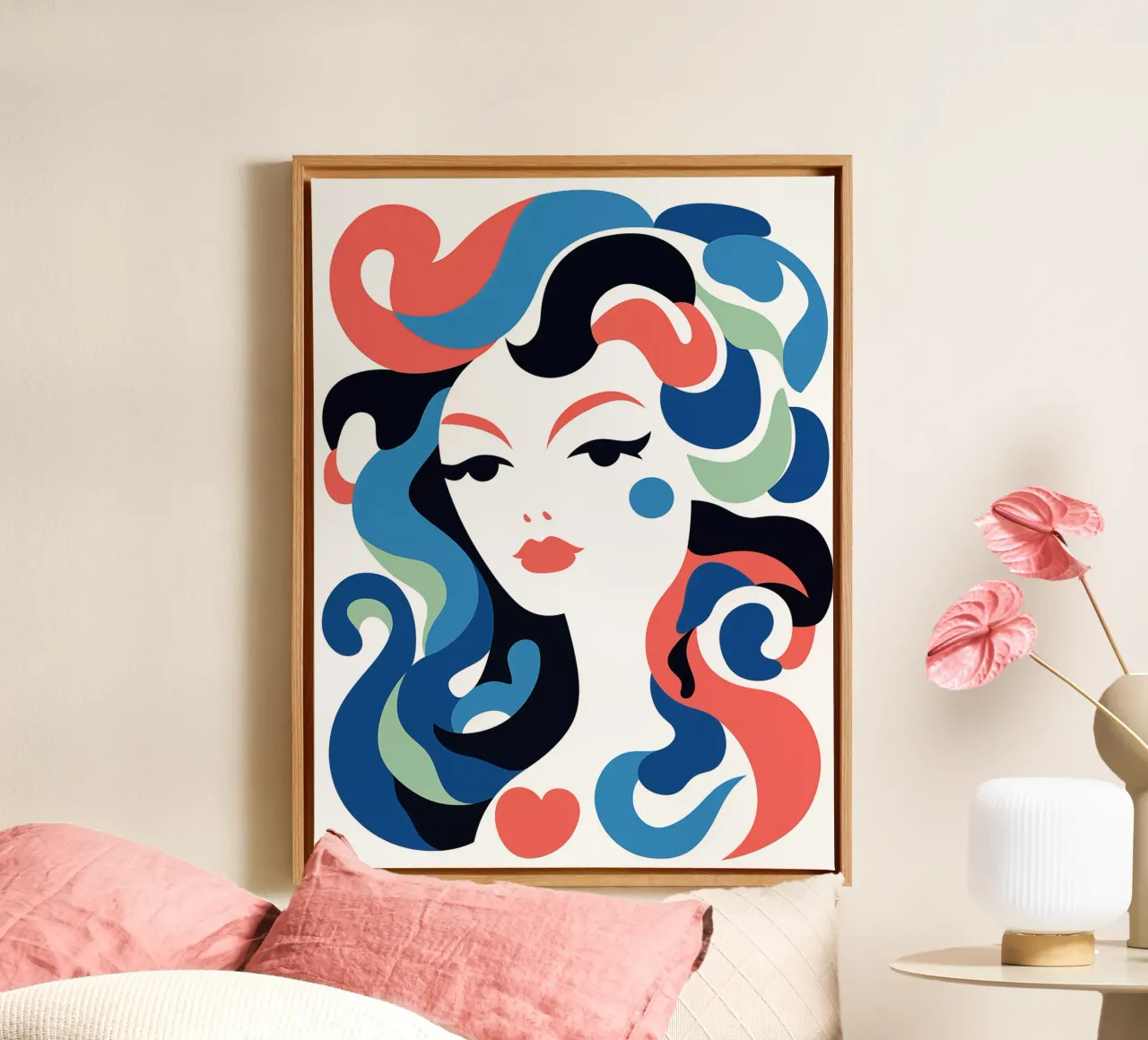 Portrait einer Seejungfrau | Pop-Art trifft auf Art Déco Leinwand mit Schattenfugenrahmen von Autofocus