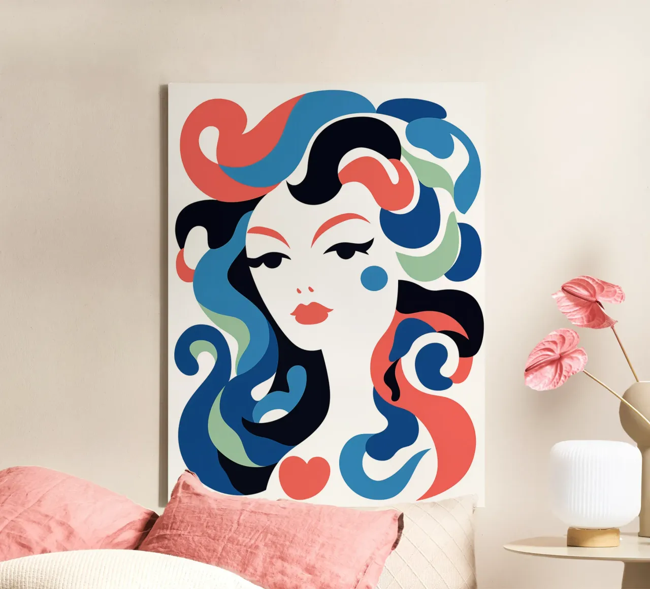 Portrait einer Seejungfrau | Pop-Art trifft auf Art Déco Leinwand mit Schattenfugenrahmen von Autofocus