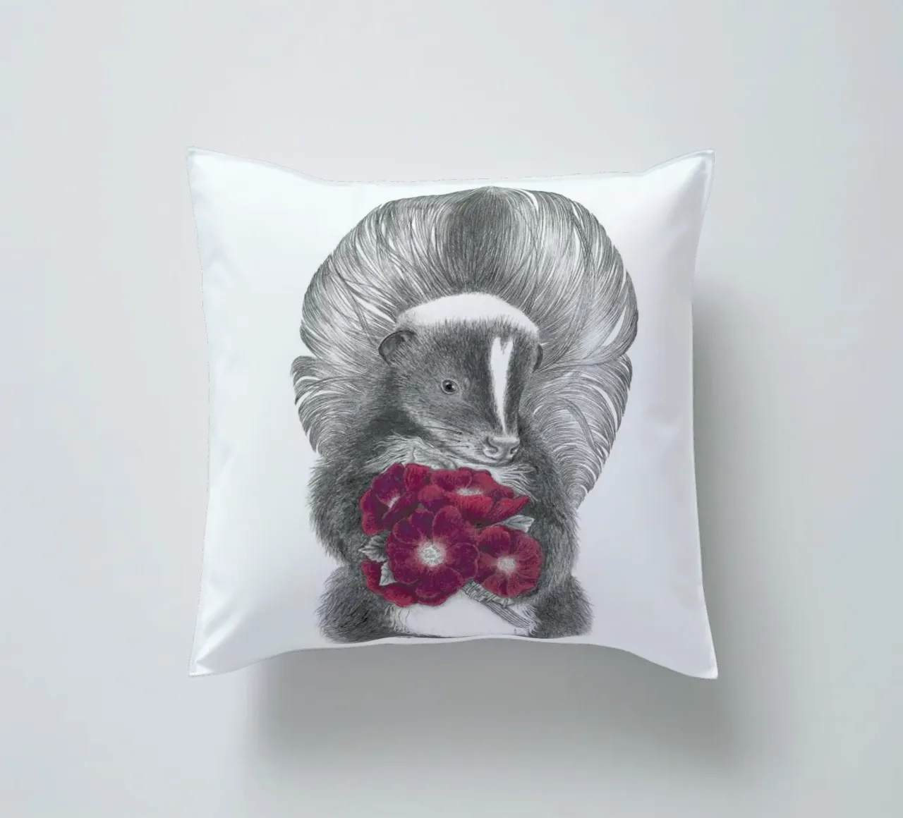 Scruffles Wigglebottom Skunk decorative cushion by Le Canot Rouge