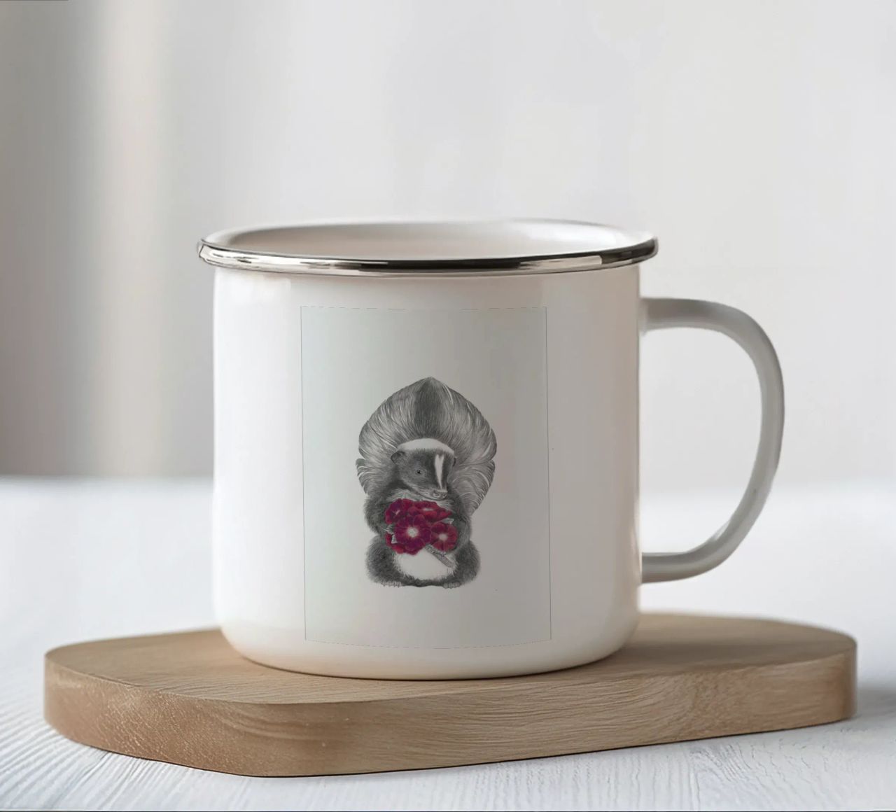 Scruffles Wigglebottom Skunk tazza in smalto da Le Canot Rouge