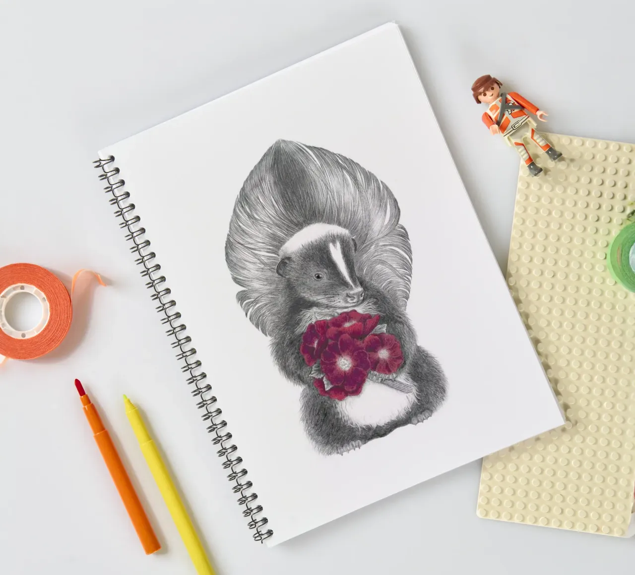 Scruffles Wigglebottom Skunk spiral notebook by Le Canot Rouge