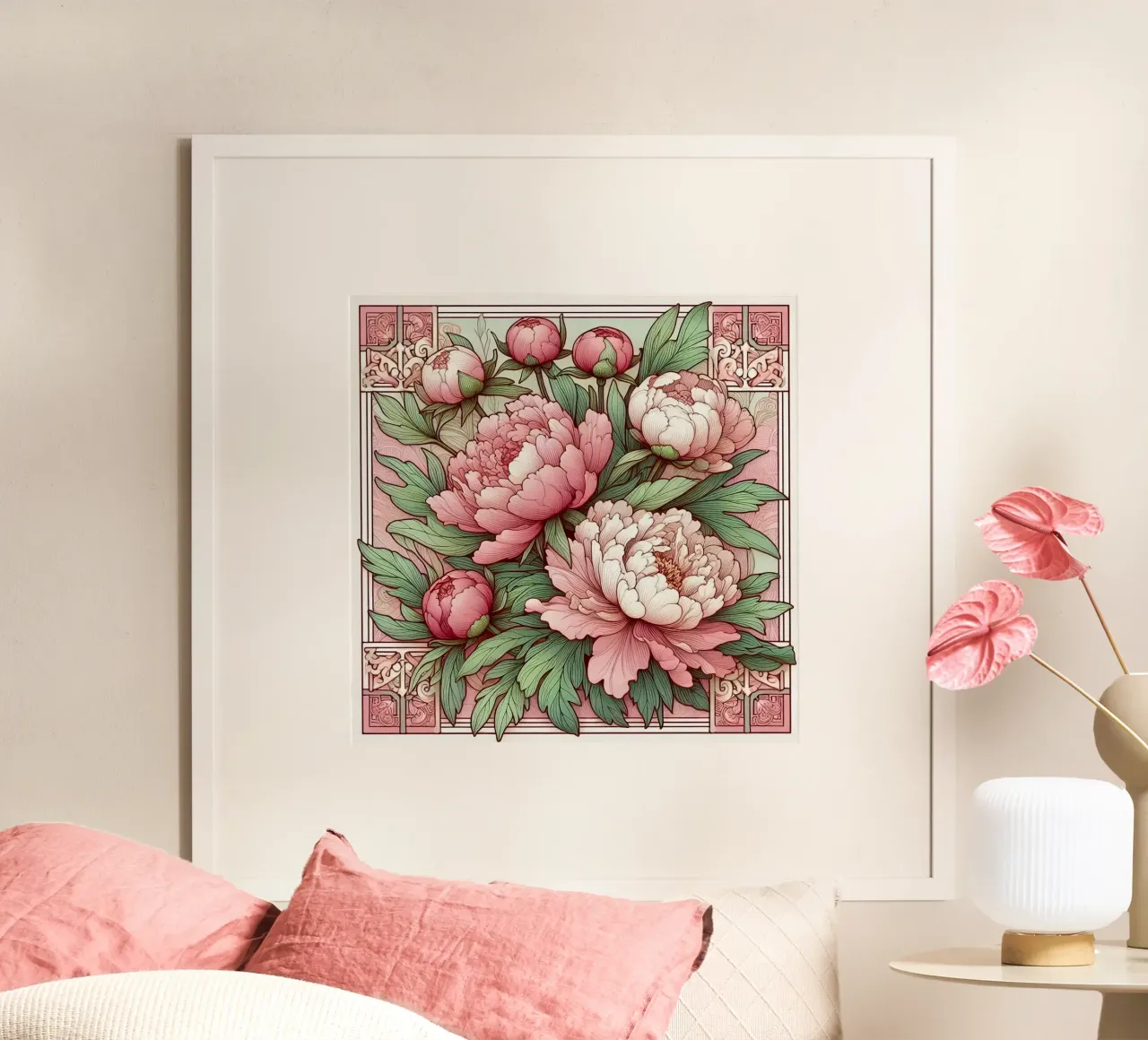 Peonies in pink carta hahnemühle da Art-Nouveau-Dsg