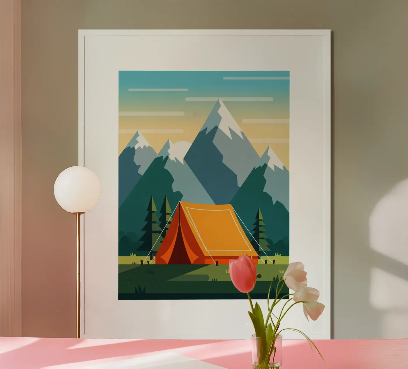 Camping Tent Setup poster van FlatPrint Studio