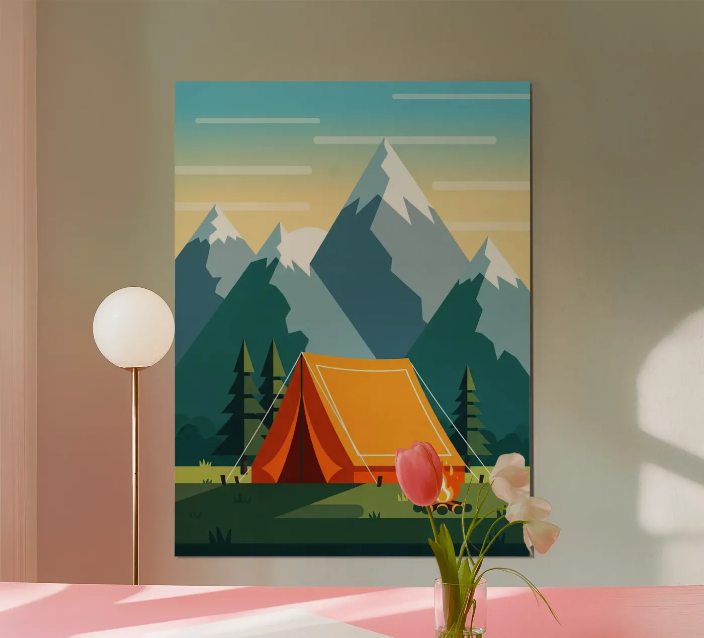 Camping Tent Setup poster van FlatPrint Studio
