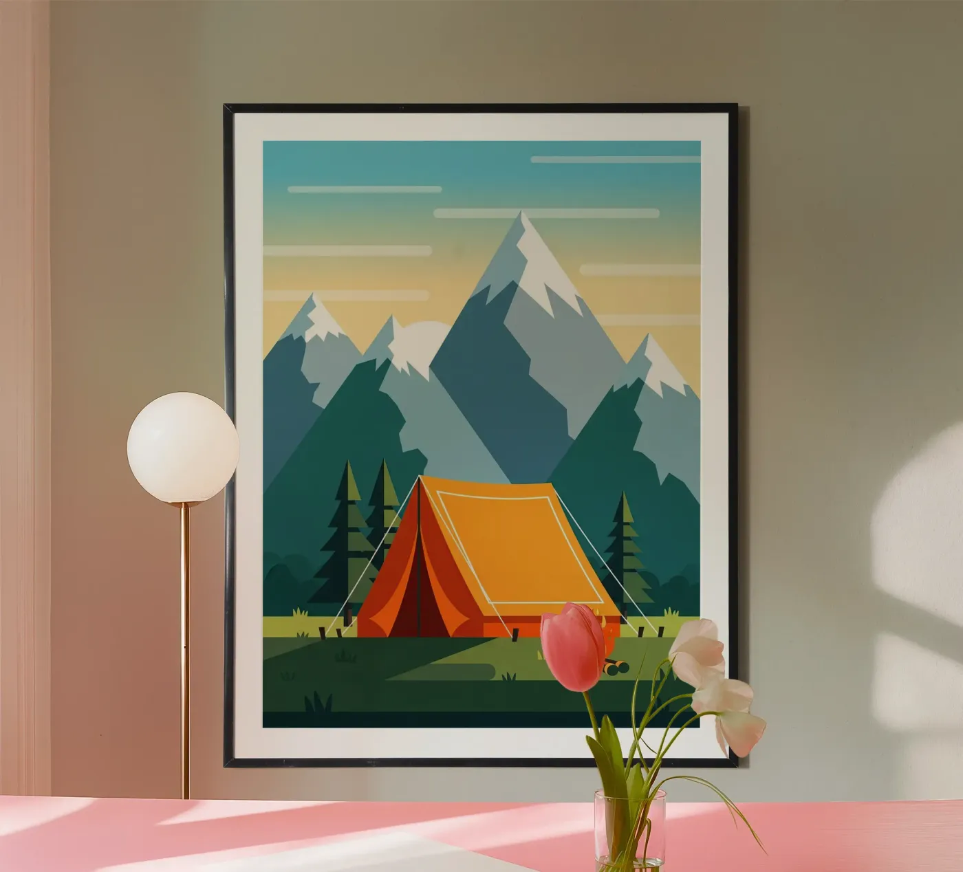 Camping Tent Setup poster van FlatPrint Studio