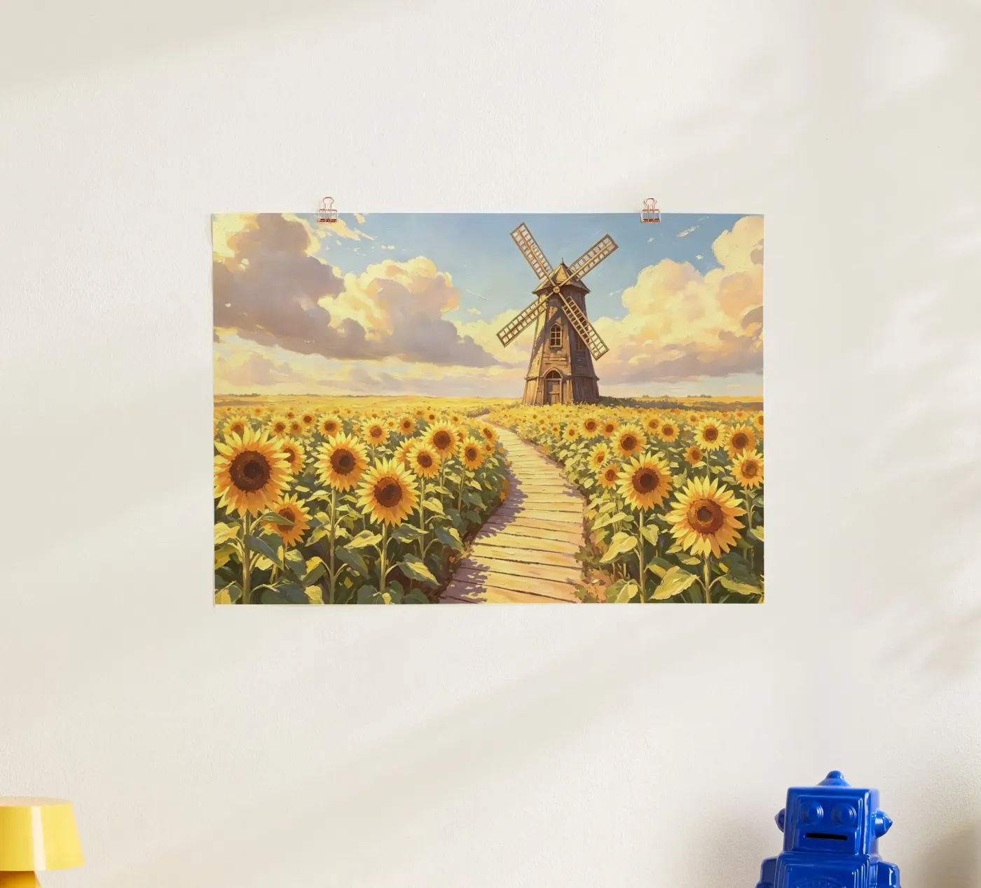 CAMPI DI GIRASOLI CON MUOLO A VENTO poster da ARTOMATIC