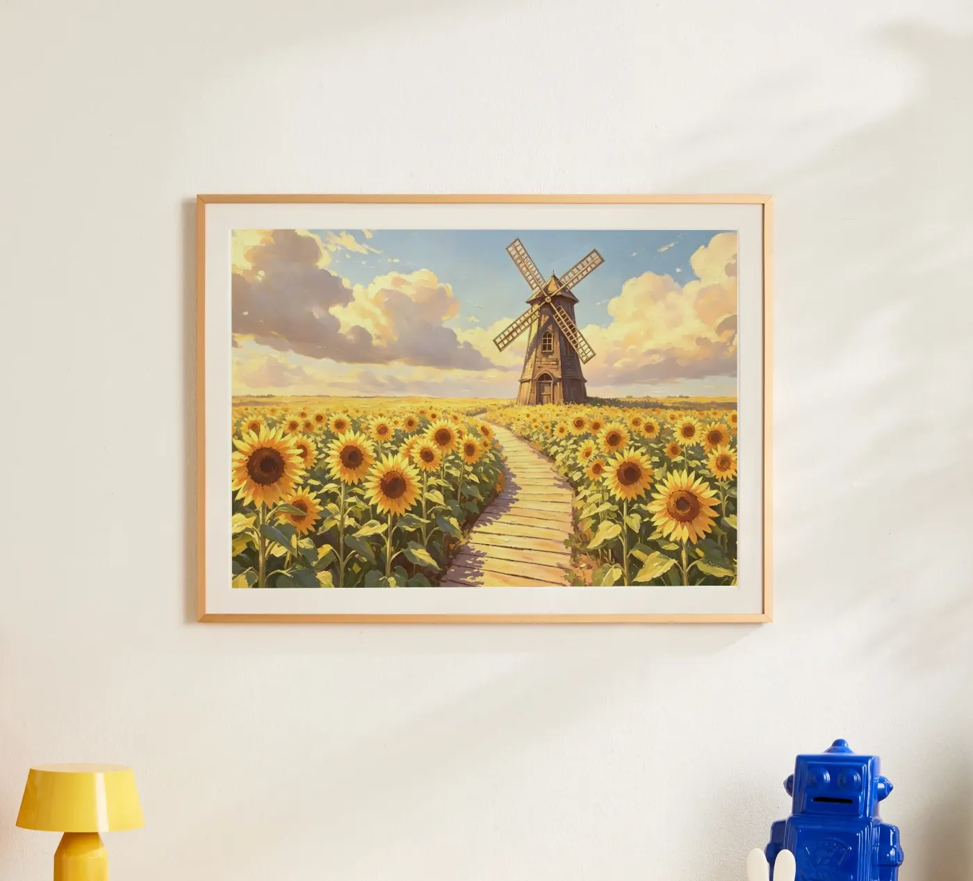 CAMPI DI GIRASOLI CON MUOLO A VENTO poster da ARTOMATIC