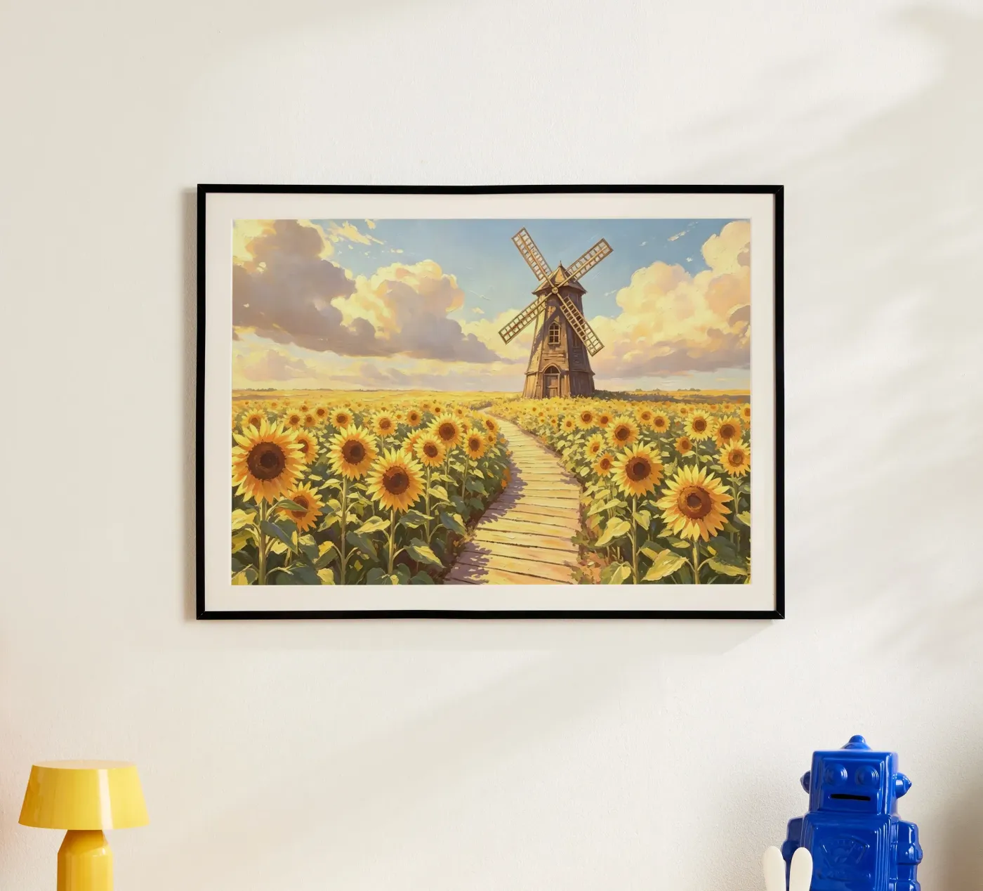 CAMPI DI GIRASOLI CON MUOLO A VENTO poster da ARTOMATIC