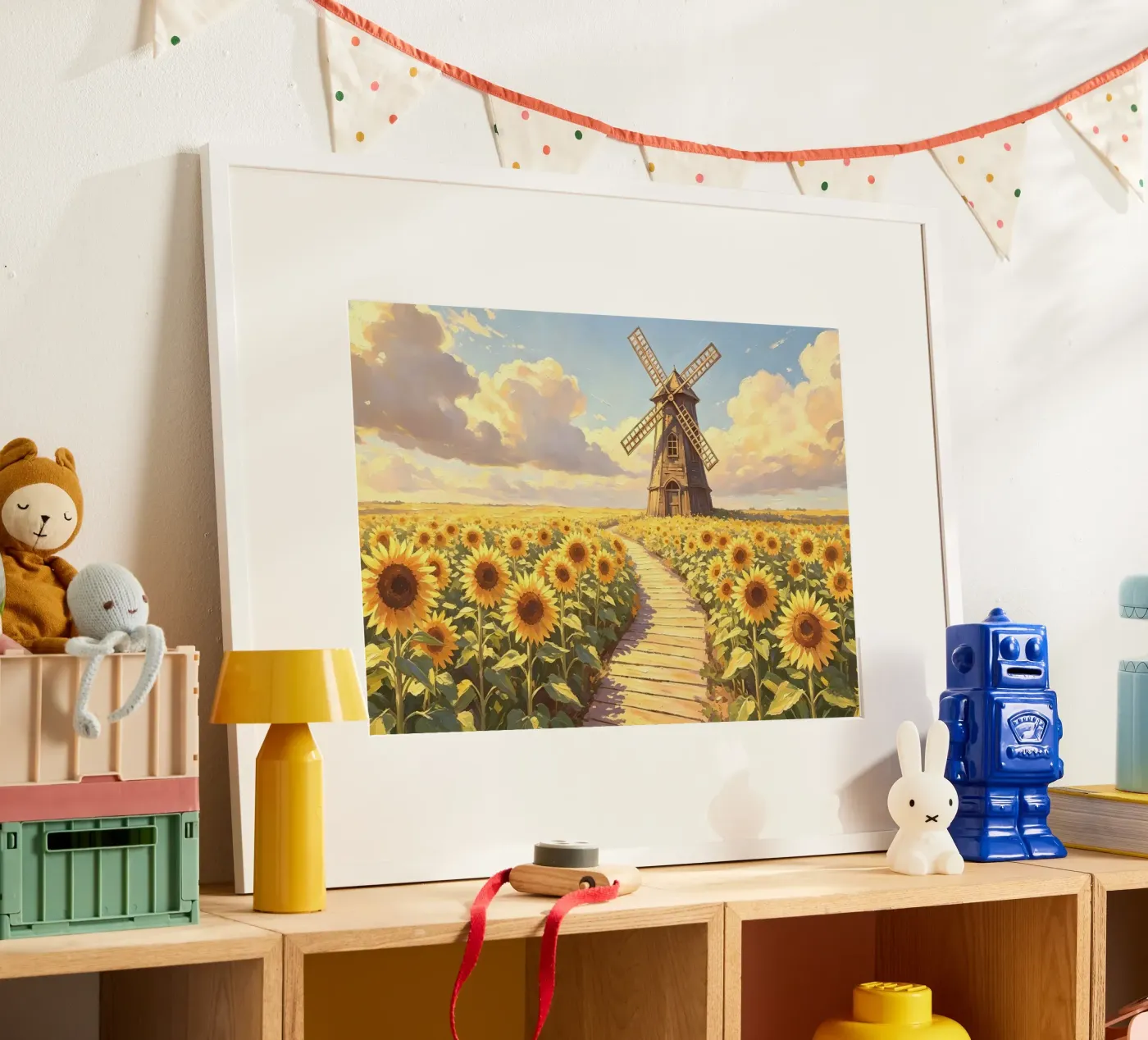 CAMPI DI GIRASOLI CON MUOLO A VENTO poster da ARTOMATIC