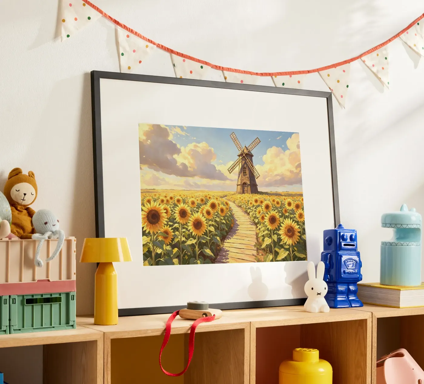CAMPI DI GIRASOLI CON MUOLO A VENTO poster da ARTOMATIC