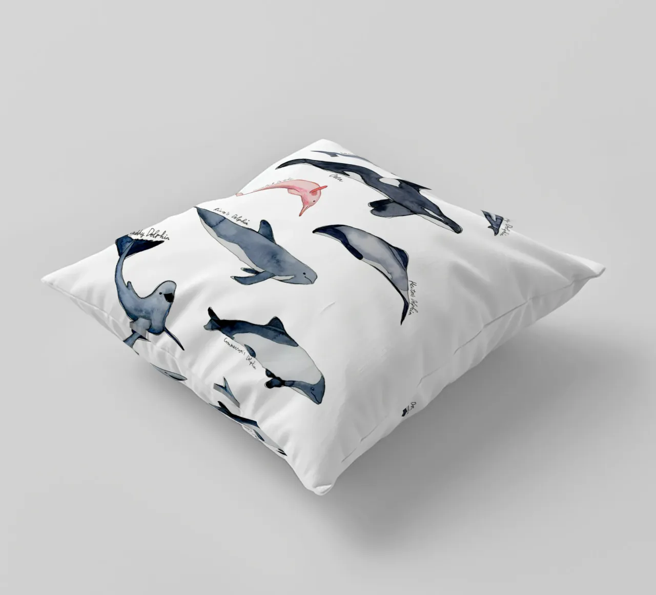Tipi disegnati a mano di delfini in acquerello: design giocoso cuscino da Studio Patruschka