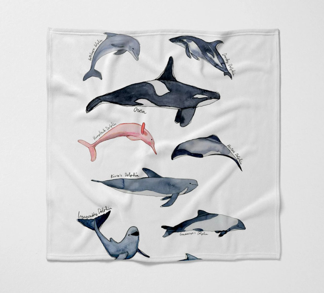 Tipi disegnati a mano di delfini in acquerello: design giocoso coperta in pile da Studio Patruschka