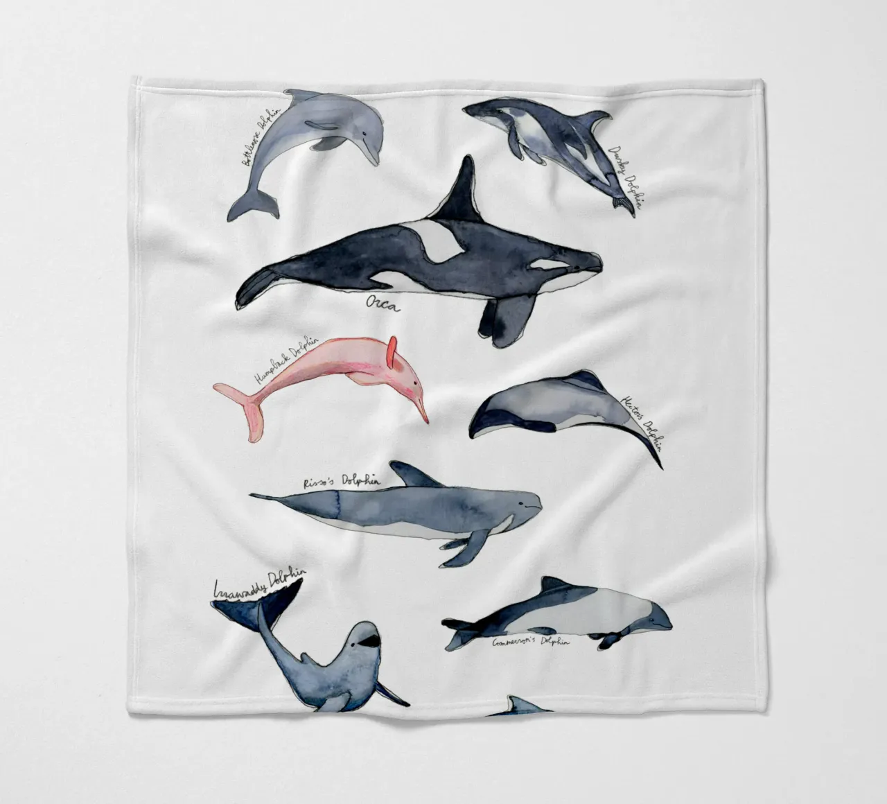 Tipi disegnati a mano di delfini in acquerello: design giocoso coperta in pile da Studio Patruschka