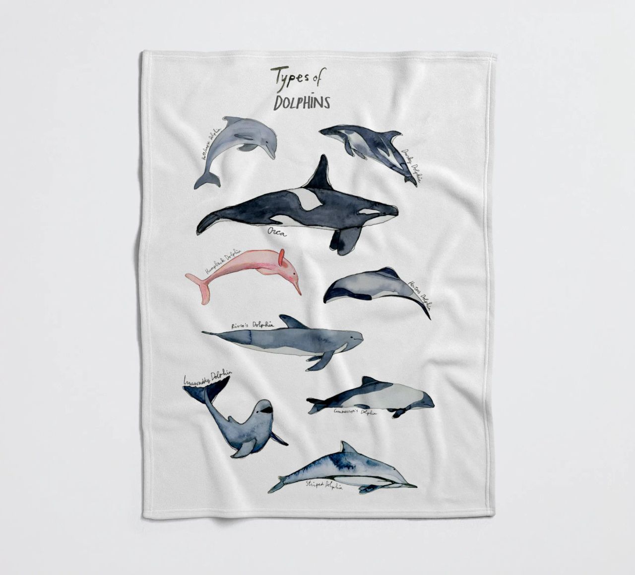 Tipi disegnati a mano di delfini in acquerello: design giocoso coperta in pile da Studio Patruschka