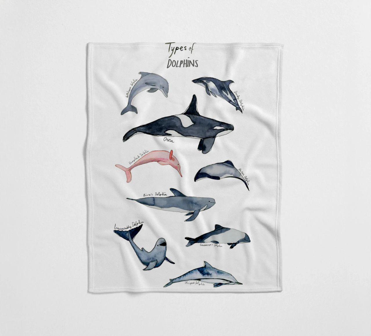 Tipi disegnati a mano di delfini in acquerello: design giocoso coperta in pile da Studio Patruschka