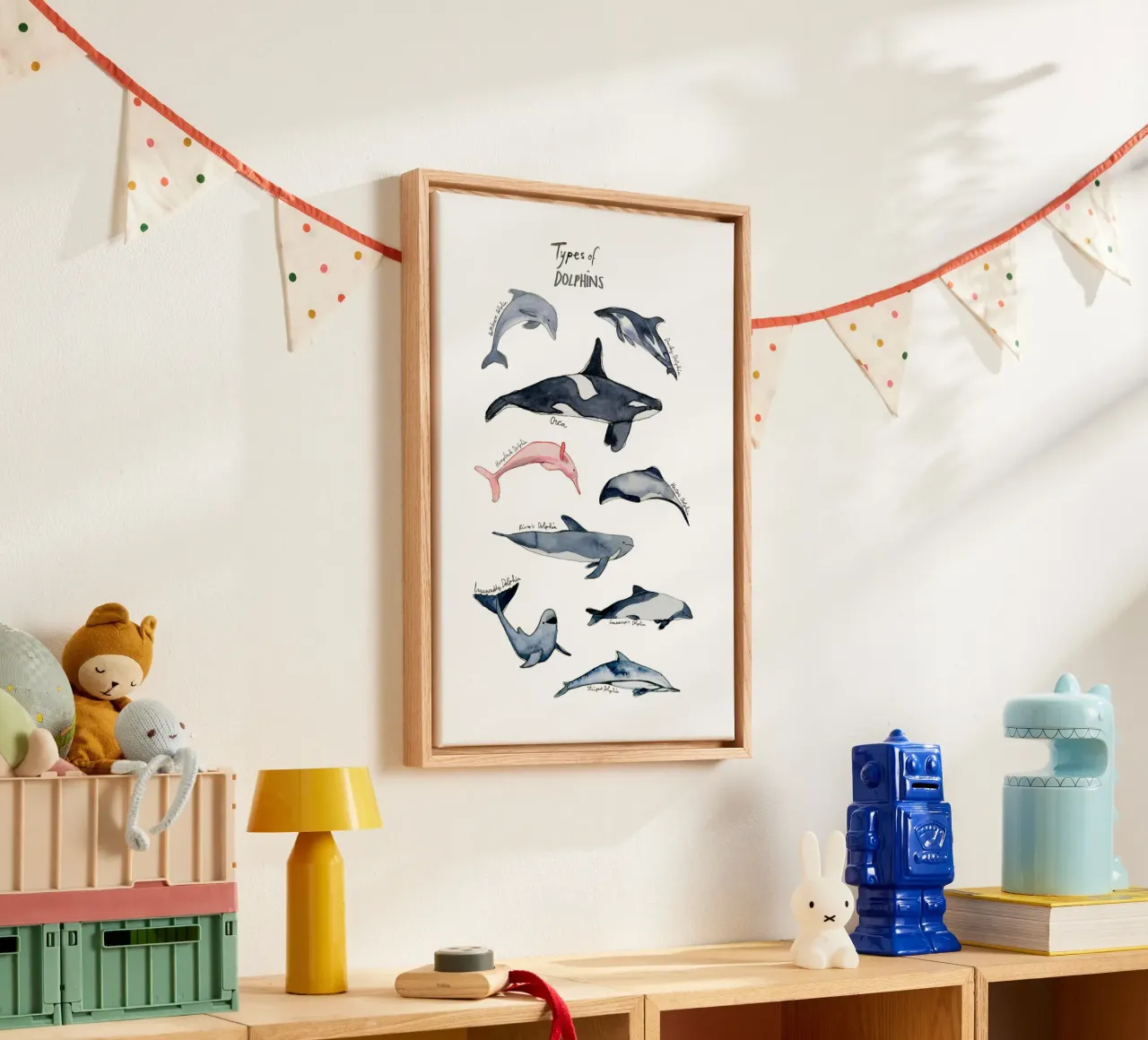 Tipi disegnati a mano di delfini in acquerello: design giocoso tela con Cornice a cassetta da Studio Patruschka