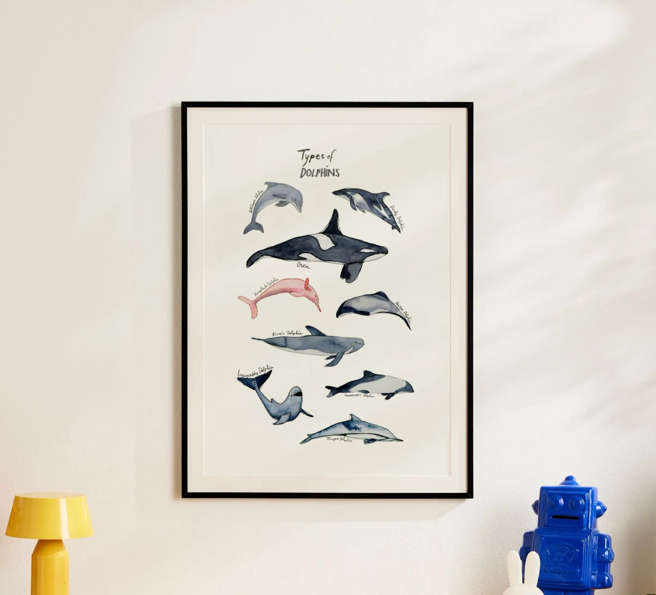 Tipi disegnati a mano di delfini in acquerello: design giocoso poster da Studio Patruschka