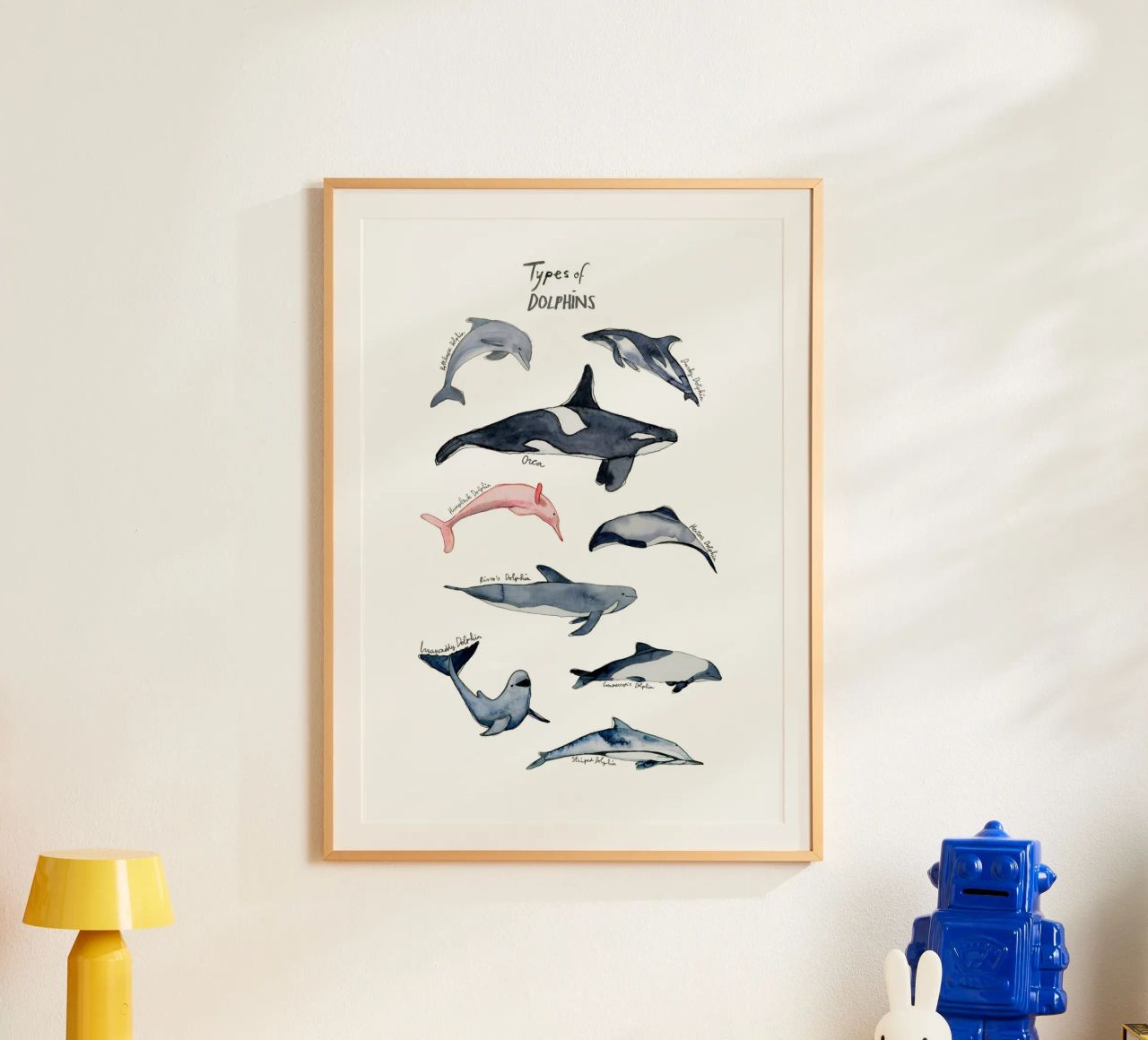 Tipi disegnati a mano di delfini in acquerello: design giocoso poster da Studio Patruschka