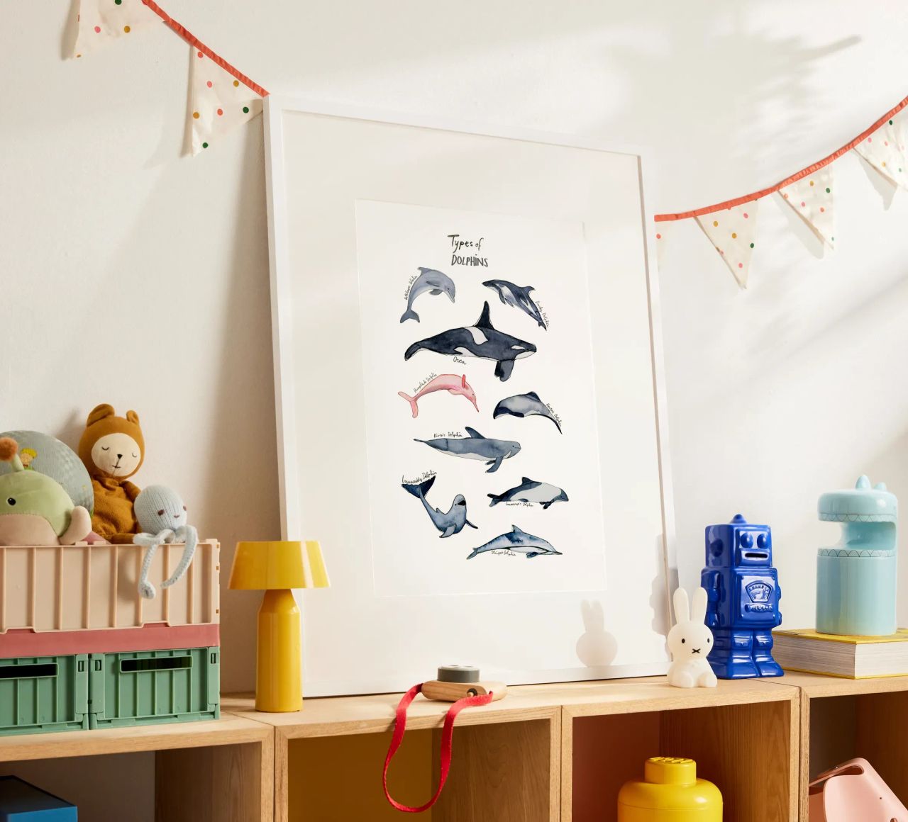 Tipi disegnati a mano di delfini in acquerello: design giocoso poster da Studio Patruschka