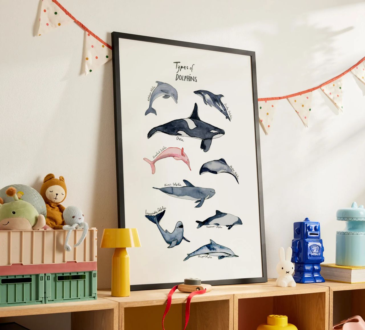 Tipi disegnati a mano di delfini in acquerello: design giocoso poster da Studio Patruschka