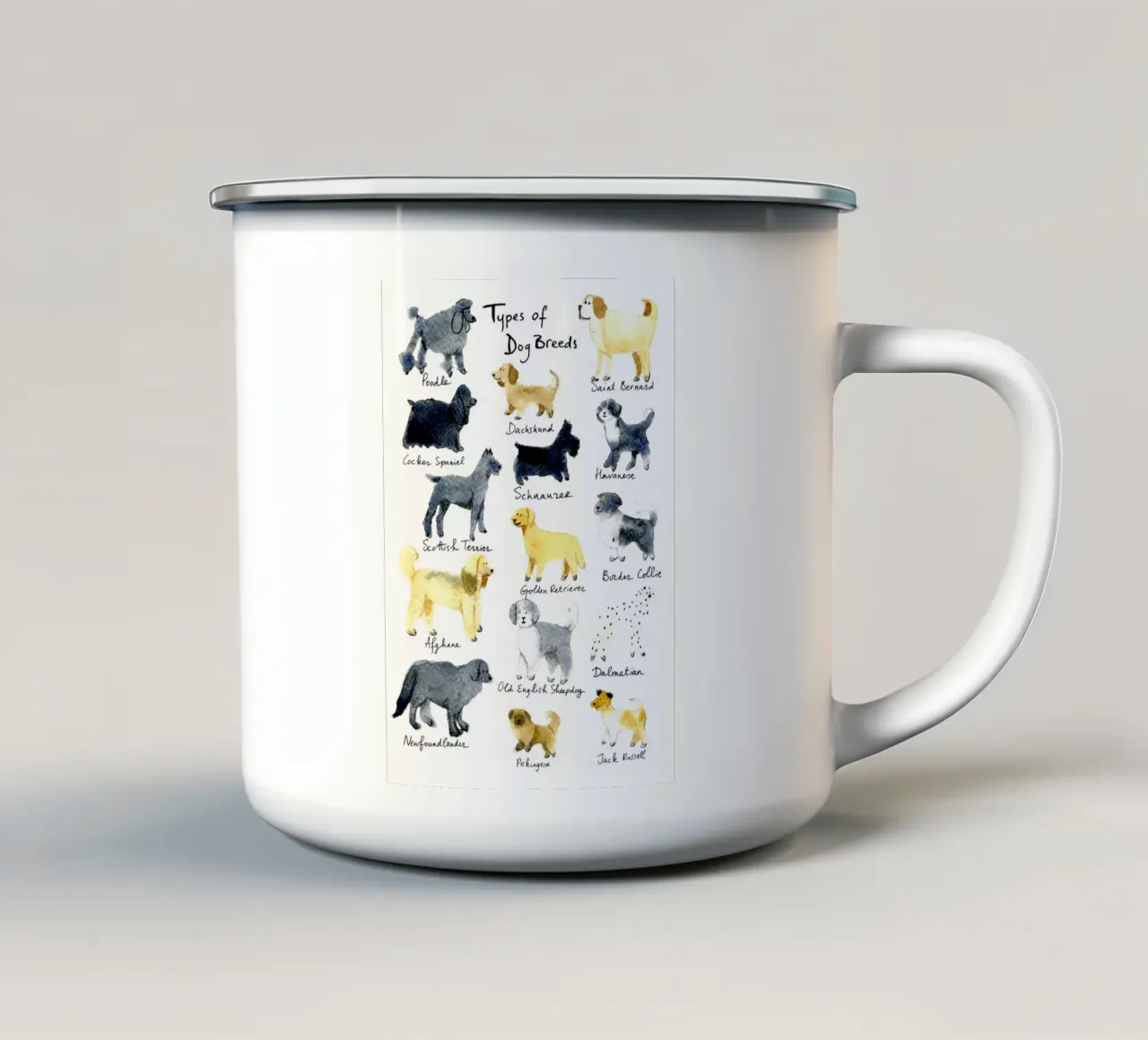 15 Hand-Drawn Dog Breeds in Watercolor: Fun and Cute Design tazza in smalto da Studio Patruschka