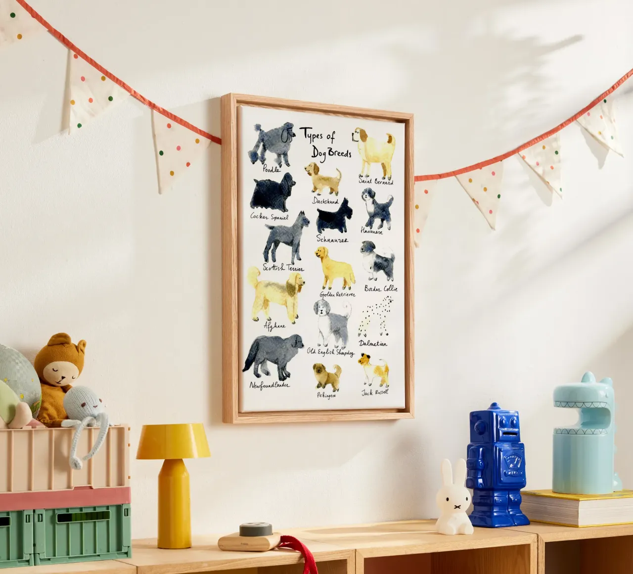 15 Hand-Drawn Dog Breeds in Watercolor: Fun and Cute Design canvas with Floater frame by Studio Patruschka