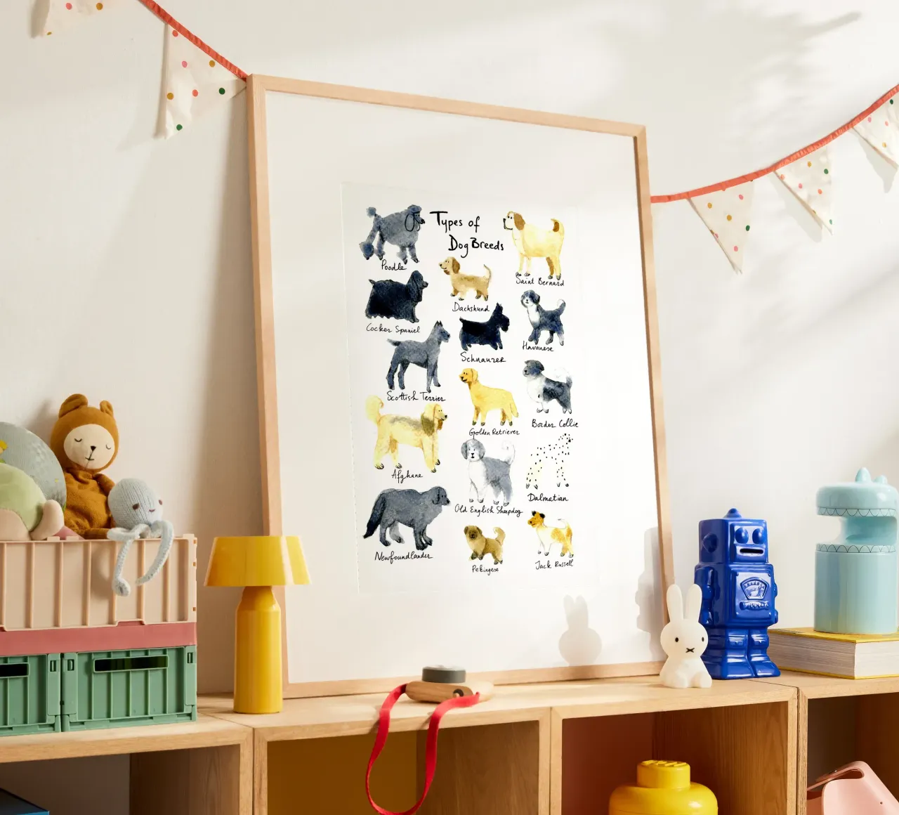 15 Hand-Drawn Dog Breeds in Watercolor: Fun and Cute Design poster con telaio in alluminio da Studio Patruschka