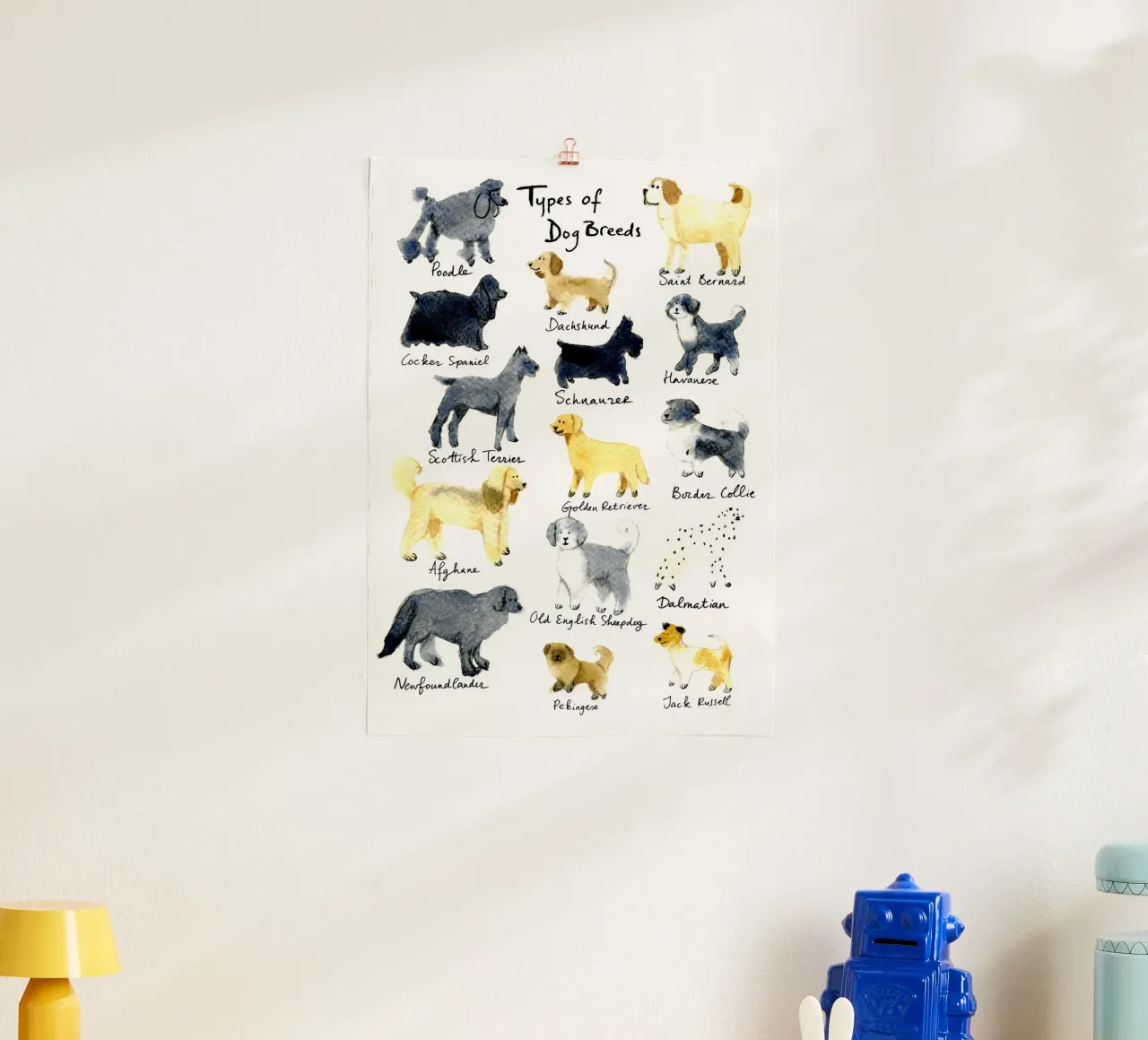 15 Hand-Drawn Dog Breeds in Watercolor: Fun and Cute Design poster con telaio in alluminio da Studio Patruschka