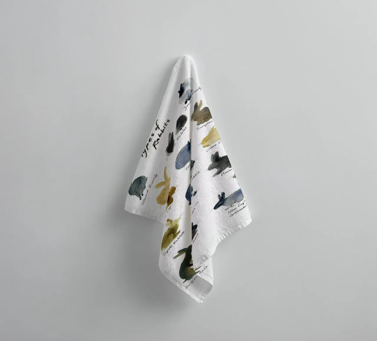 Hand-Drawn Rabbit Breeds in Watercolor: Playful and Cute Bun towel by Studio Patruschka