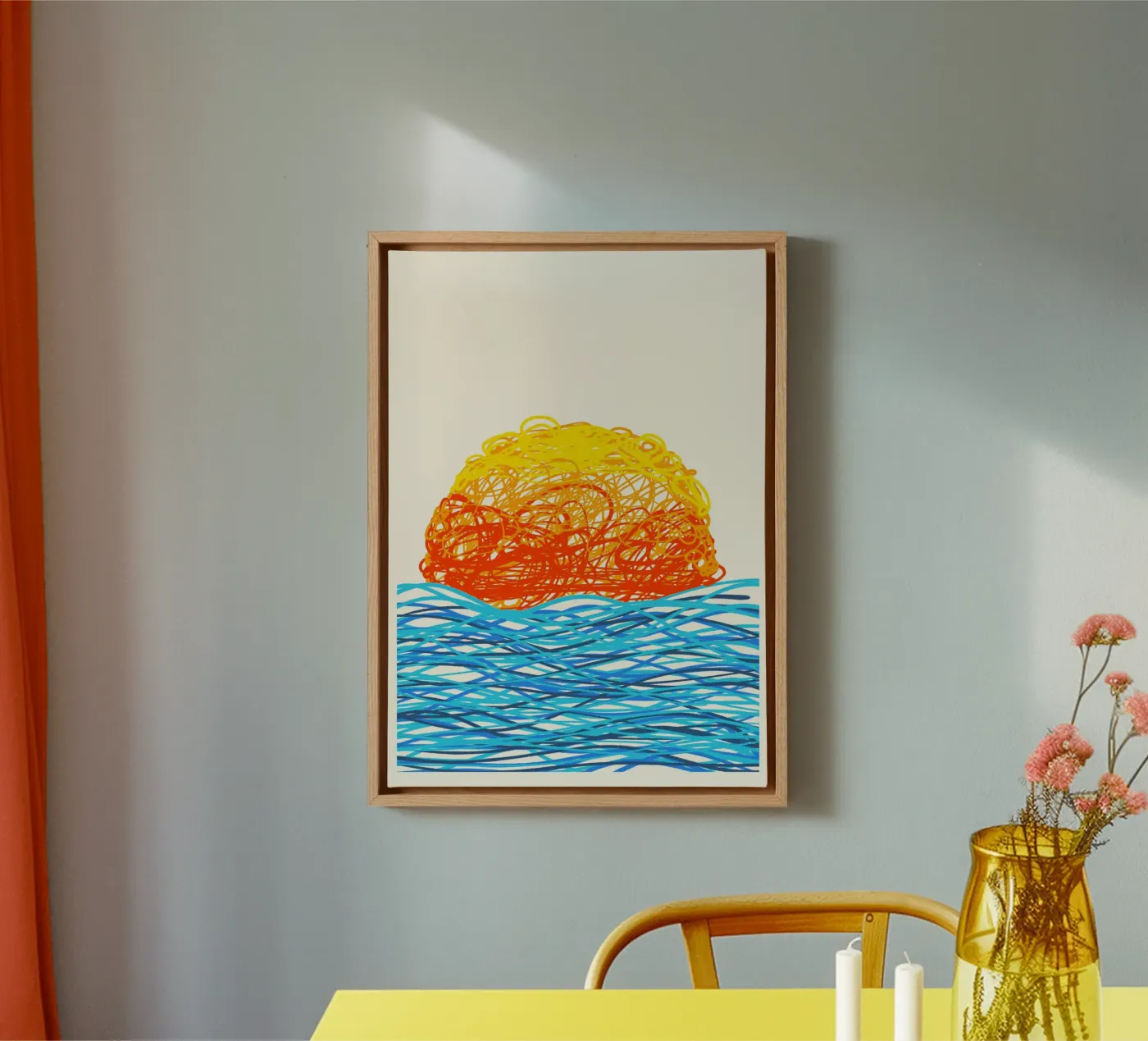 Scribbled Sunset canvas van Onom Art