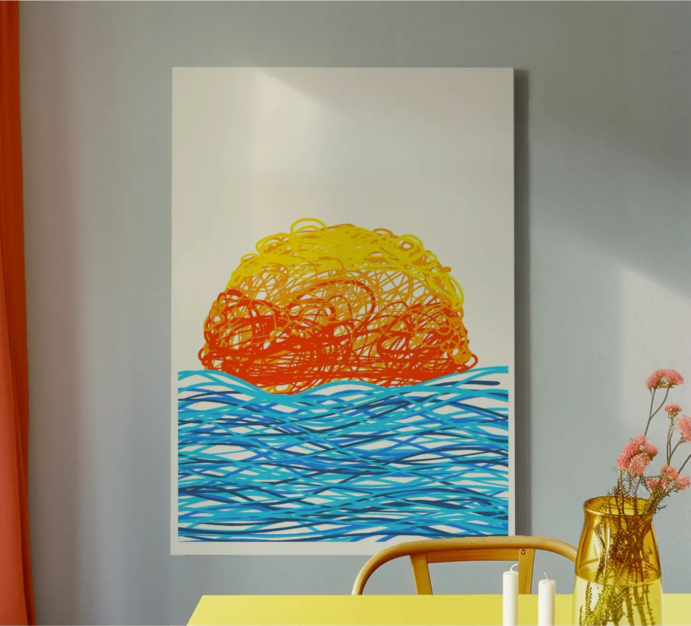 Scribbled Sunset canvas van Onom Art