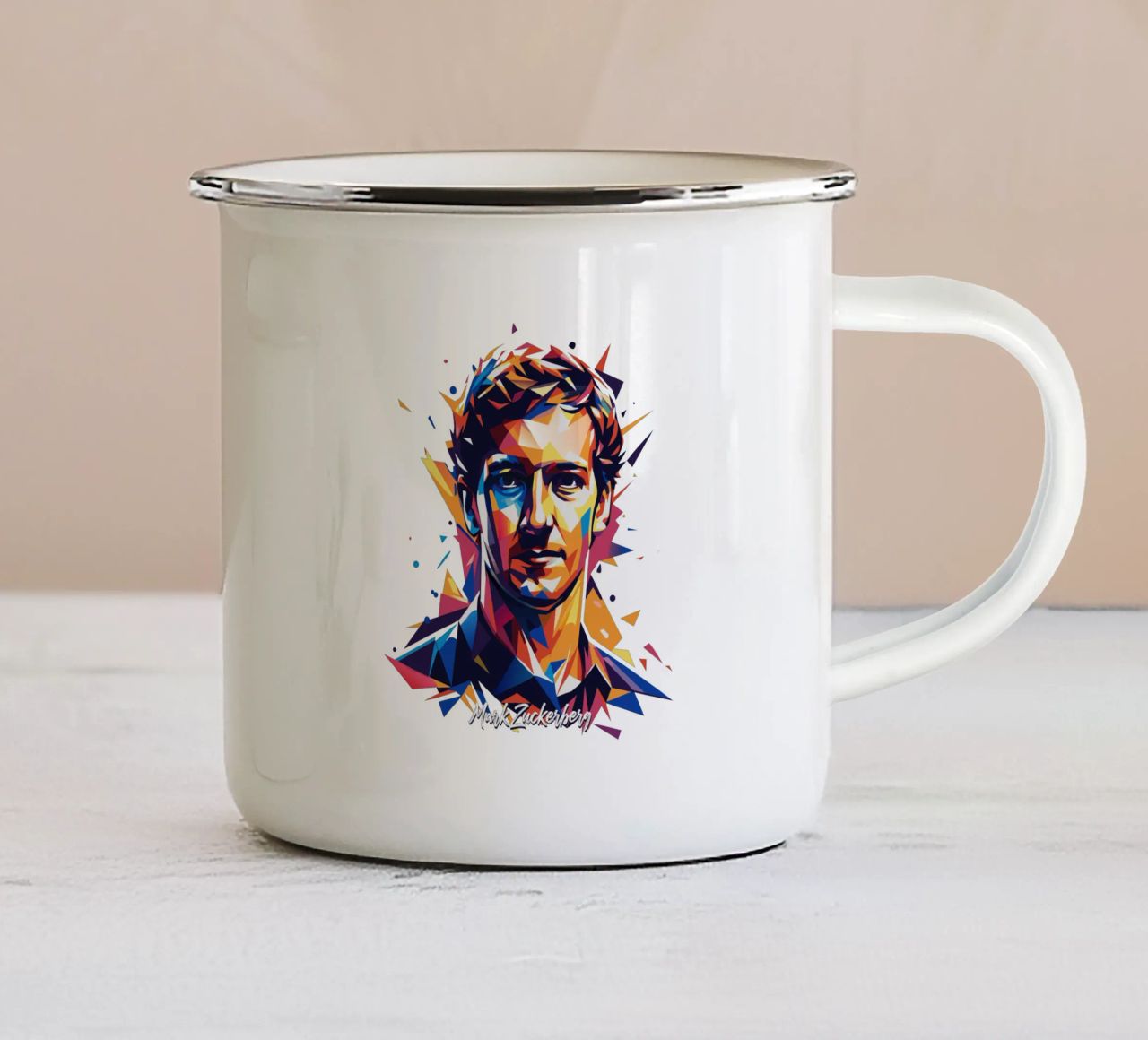 Mark Zuckerberg in WPAP Pop ARt tazza in smalto da vectorartnesia