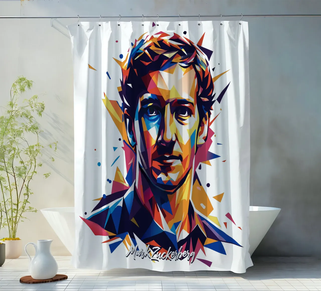 Mark Zuckerberg in WPAP Pop ARt tenda da doccia da vectorartnesia