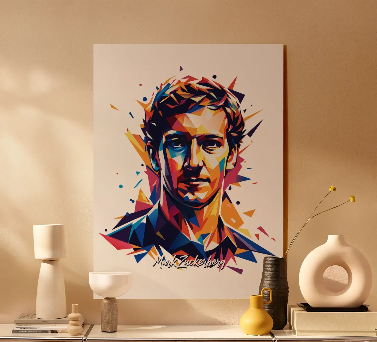 Mark Zuckerberg in WPAP Pop ARt plexiglass da vectorartnesia