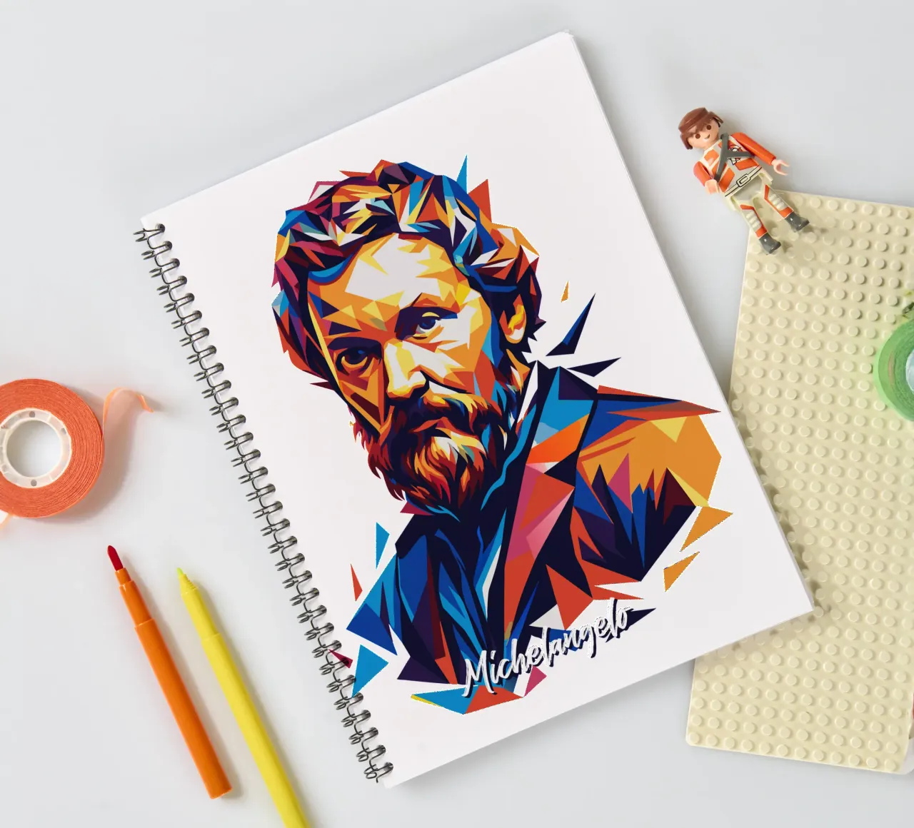 Michelangelo WPAP Pop Art spiral notebook by vectorartnesia