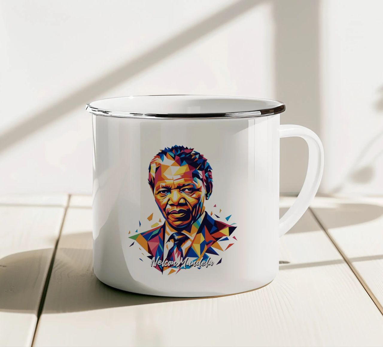 Nelson Mandela WPAP Pop Art tazza in smalto da vectorartnesia